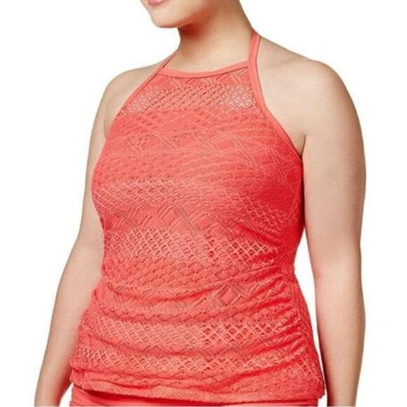 Island Escape Women's Swimsuit Crochet Rincon Tankini Top Size 10 Coral NWT - Picture 1 of 3